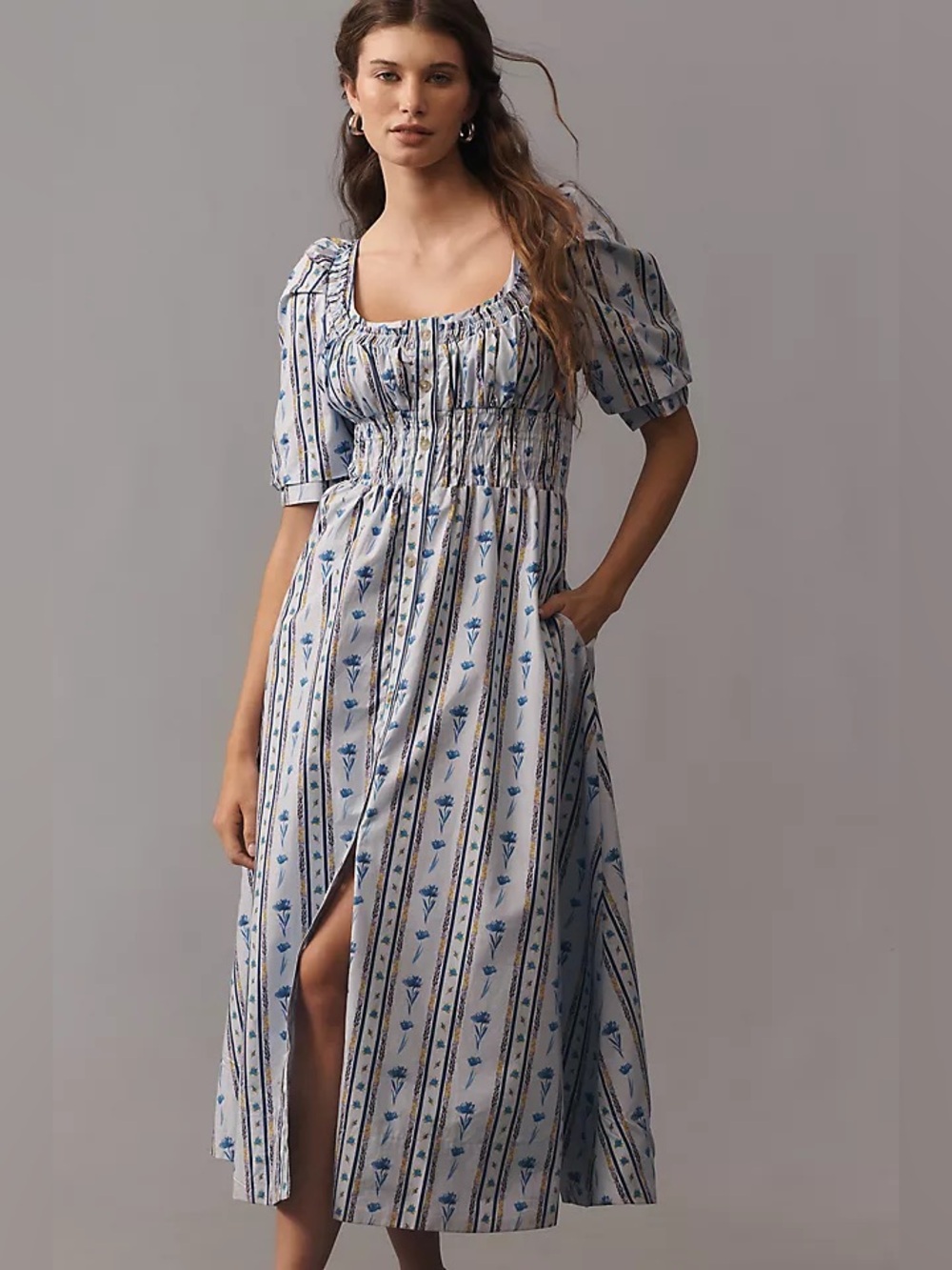 Anthropologie Maeve Short-Sleeve High-Low Midi Dress